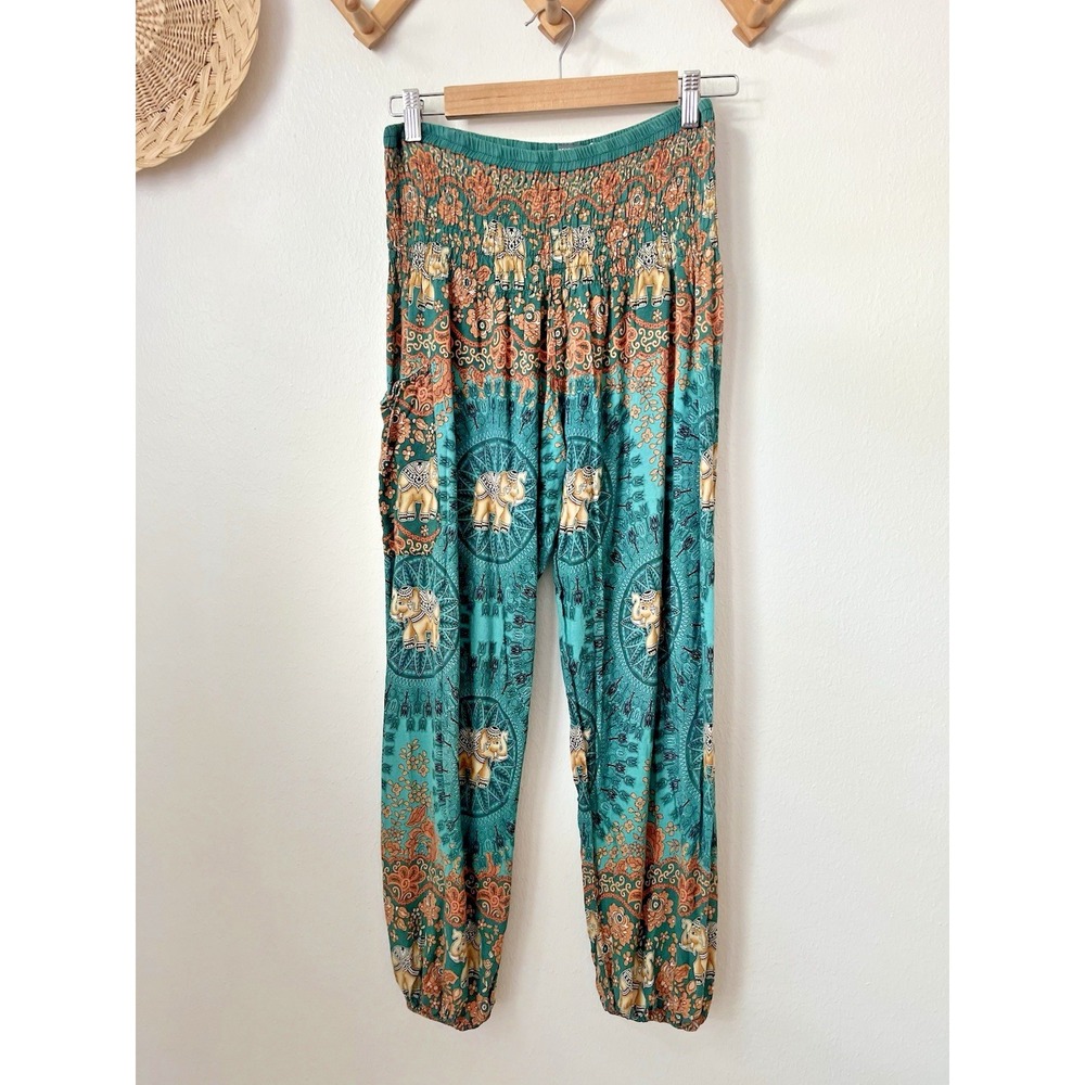 Earthbound Trading Co Harem Pants M Boho elephant Festival Smocked earth mama